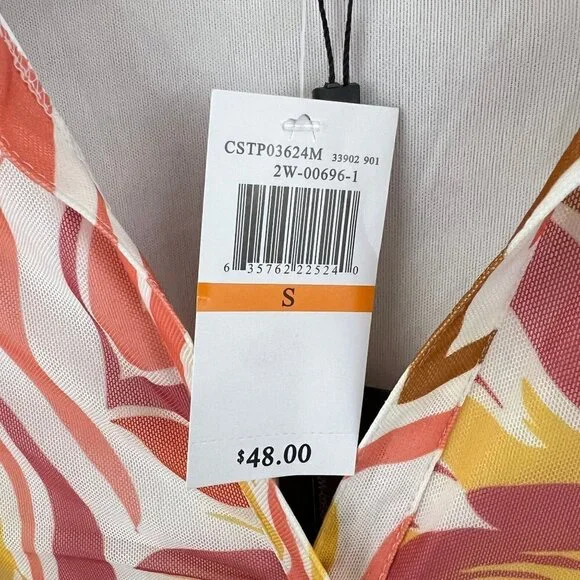 Cable and Gauge Blouse Womens Small Orange Floral Sleeveless Ruched Top V Neck - Picture 5 of 10